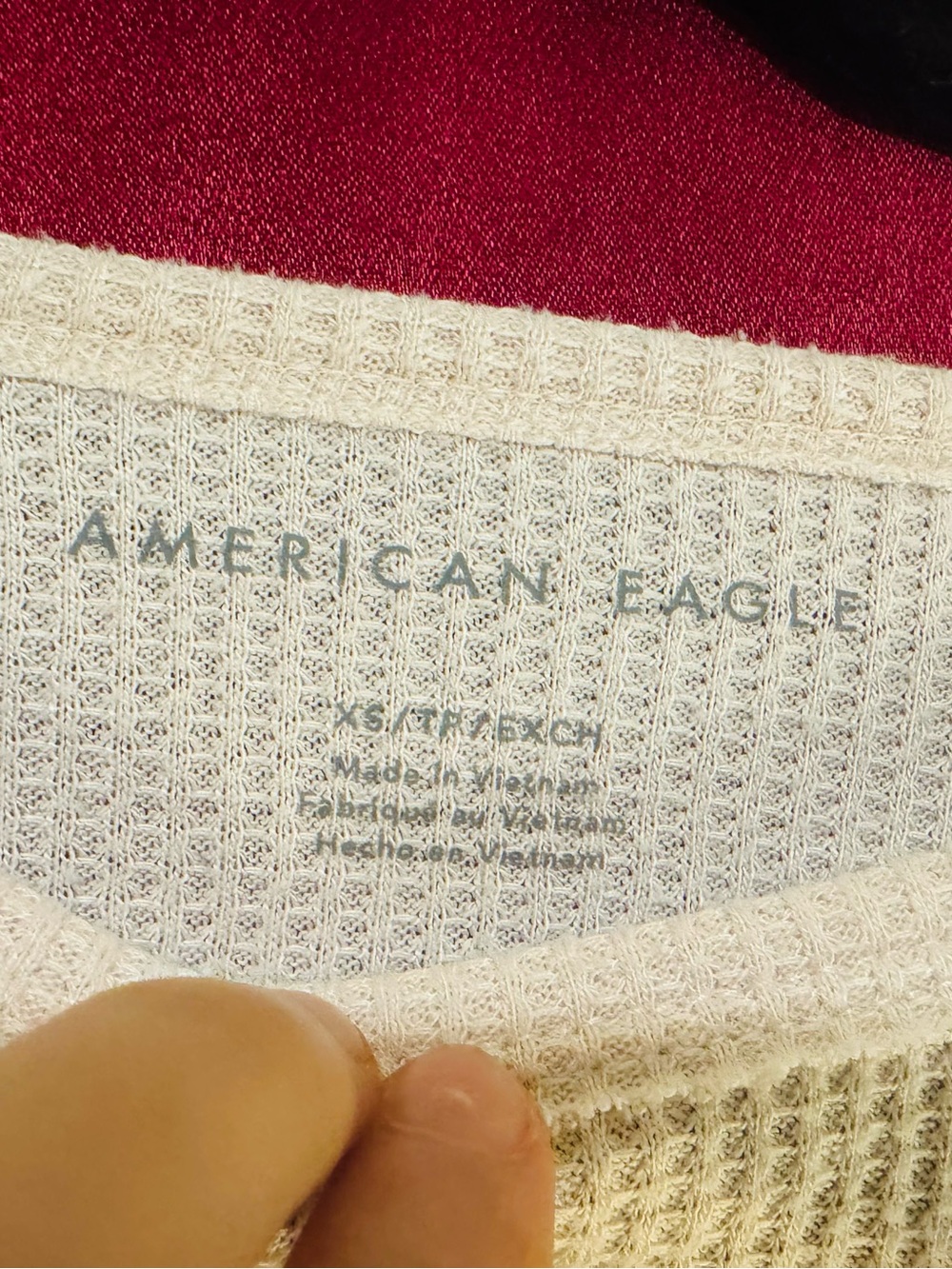 👑 Cute American Eagle Outfitters Cream Waffle Knit Crop Tee Size XSmall - Picture 2 of 8